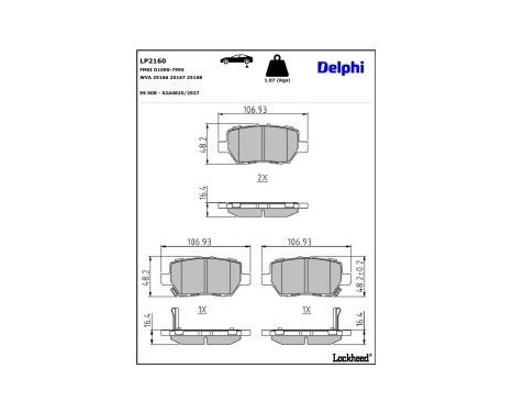 Brake Pad Set, disc brake LP2160 Delphi