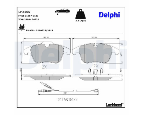 Brake Pad Set, disc brake LP2165 Delphi, Image 3