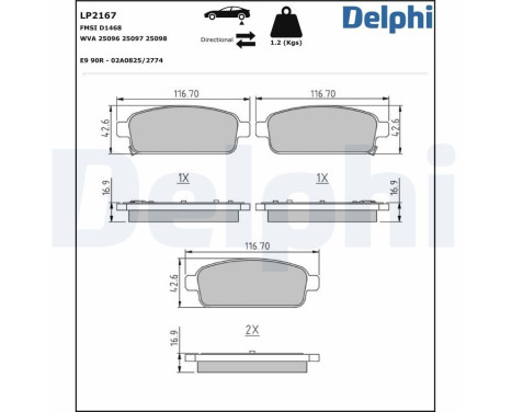 Brake Pad Set, disc brake LP2167 Delphi