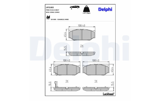 Brake pad set, disc brake LP2182 Delphi