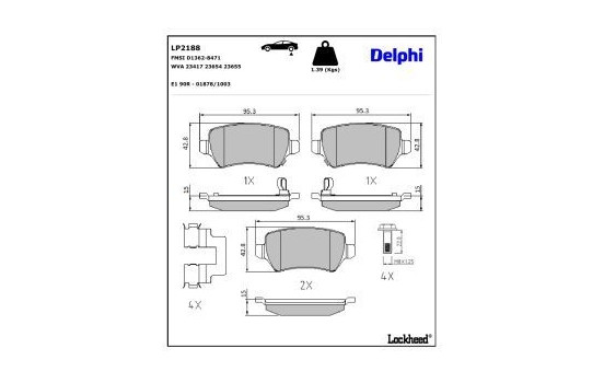Brake Pad Set, disc brake LP2188 Delphi