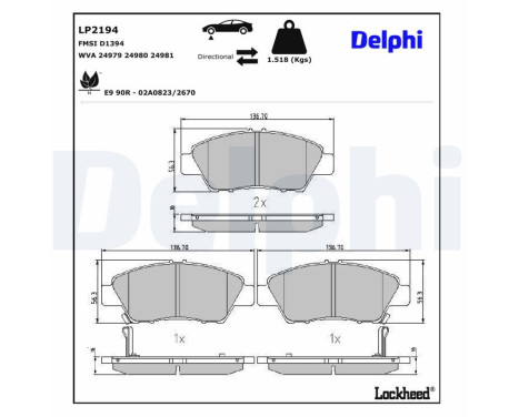 Brake Pad Set, disc brake LP2194 Delphi, Image 3