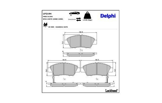Brake Pad Set, disc brake LP2194 Delphi, Image 3
