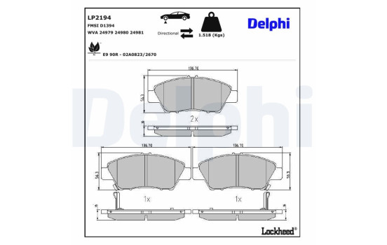 Brake Pad Set, disc brake LP2194 Delphi, Image 3