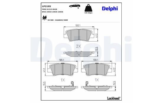 Brake Pad Set, disc brake LP2195 Delphi, Image 3
