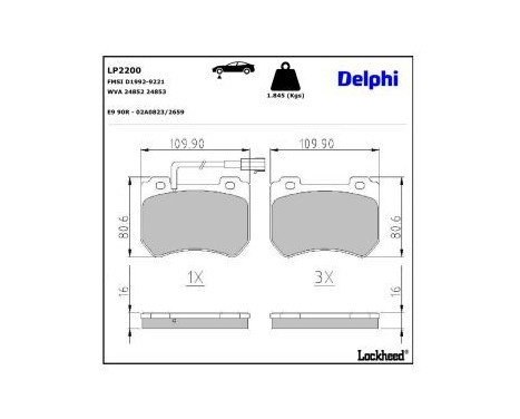 Brake Pad Set, disc brake LP2200 Delphi