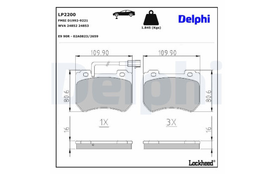 Brake Pad Set, disc brake LP2200 Delphi