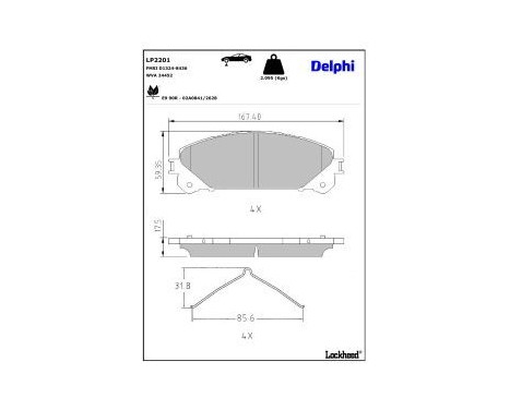 Brake Pad Set, disc brake LP2201 Delphi, Image 3
