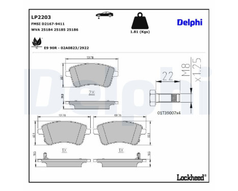 Brake Pad Set, disc brake LP2203 Delphi