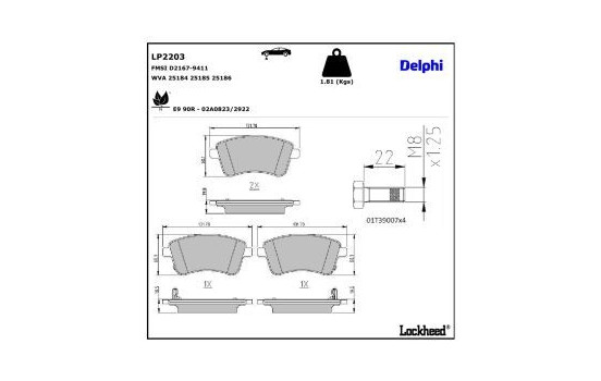 Brake Pad Set, disc brake LP2203 Delphi, Image 3