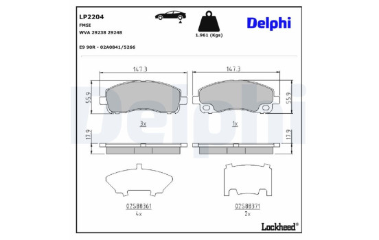 Brake Pad Set, disc brake LP2204 Delphi
