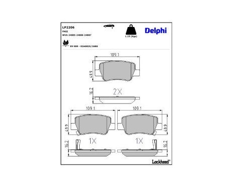 Brake Pad Set, disc brake LP2206 Delphi, Image 3