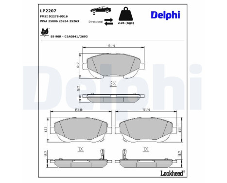Brake Pad Set, disc brake LP2207 Delphi
