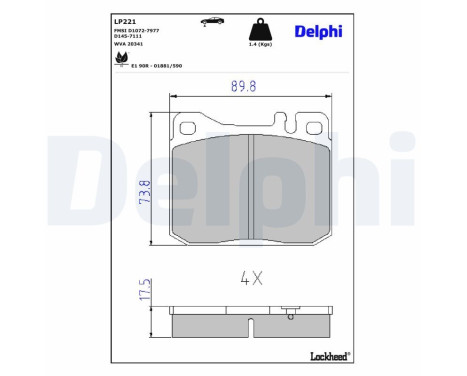 Brake pad set, disc brake LP221 Delphi