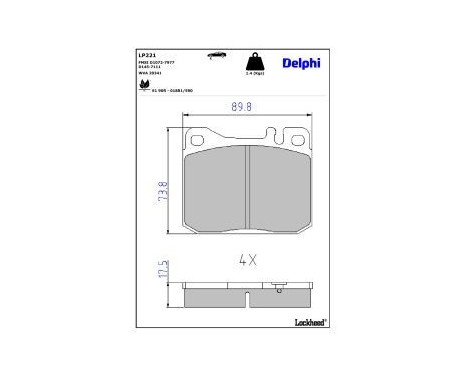 Brake pad set, disc brake LP221 Delphi