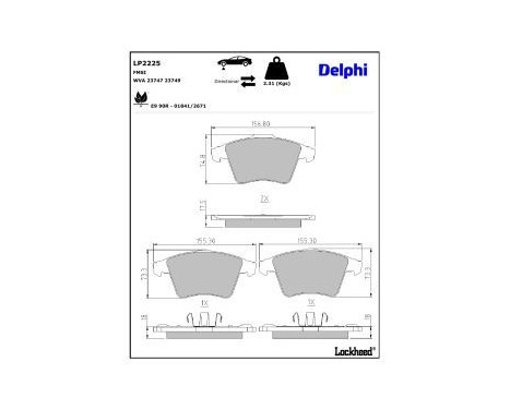 Brake Pad Set, disc brake LP2225 Delphi
