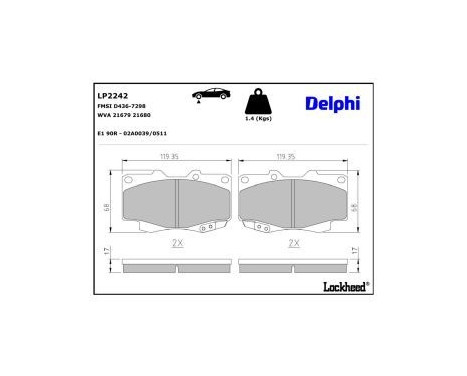 Brake Pad Set, disc brake LP2242 Delphi