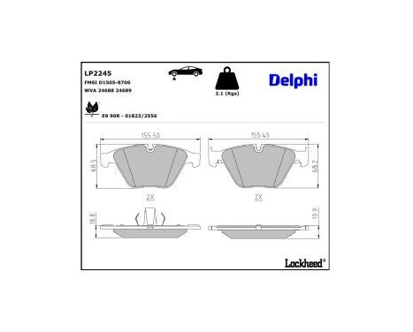 Brake Pad Set, disc brake LP2245 Delphi, Image 3