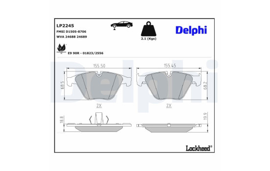 Brake Pad Set, disc brake LP2245 Delphi, Image 3