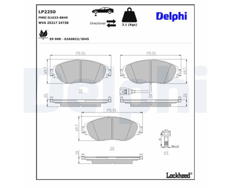 Brake Pad Set, disc brake LP2250 Delphi, Image 4