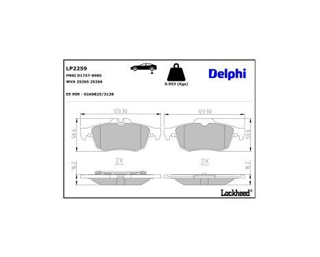 Brake Pad Set, disc brake LP2259 Delphi