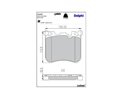 Brake Pad Set, disc brake LP2287 Delphi