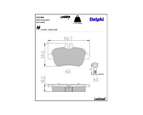 Brake pad set, disc brake LP2289 Delphi, Image 3