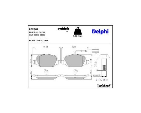 Brake pad set, disc brake LP2302 Delphi