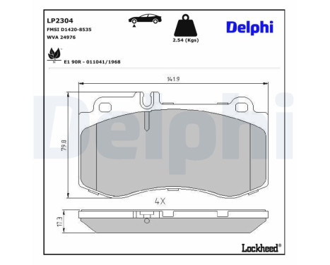 Brake pad set, disc brake LP2304 Delphi