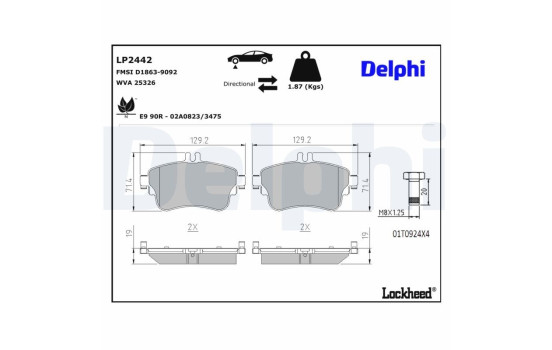 Brake pad set, disc brake LP2442 Delphi, Image 3