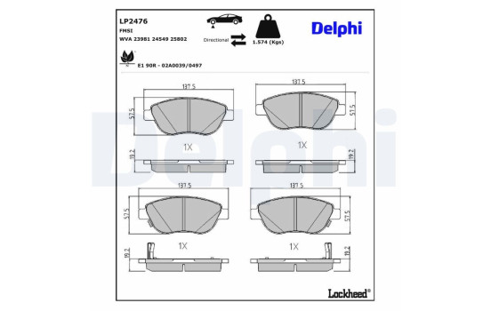 Brake Pad Set, disc brake LP2476 Delphi, Image 3