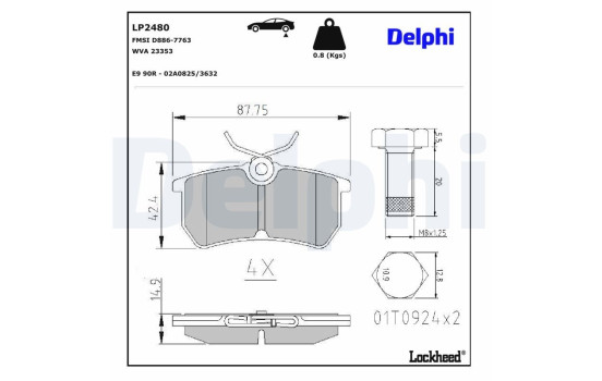 Brake pad set, disc brake LP2480 Delphi