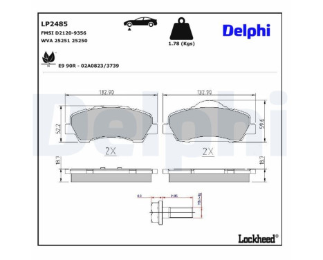 Brake Pad Set, disc brake LP2485 Delphi, Image 3