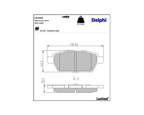 Brake Pad Set, disc brake LP2493 Delphi