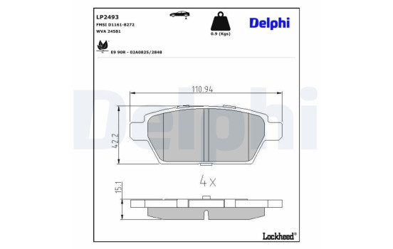 Brake Pad Set, disc brake LP2493 Delphi