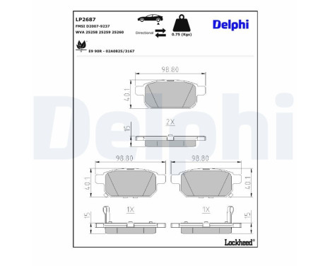 Brake Pad Set, disc brake LP2687 Delphi, Image 3