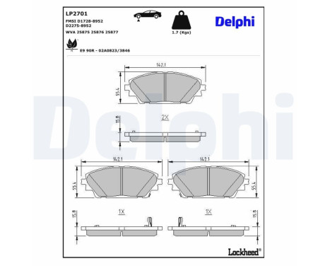 Brake Pad Set, disc brake LP2701 Delphi, Image 3