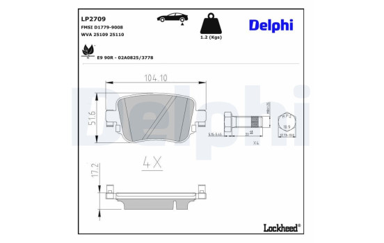 Brake Pad Set, disc brake LP2709 Delphi, Image 3