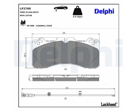 Brake pad set, disc brake LP2760 Delphi