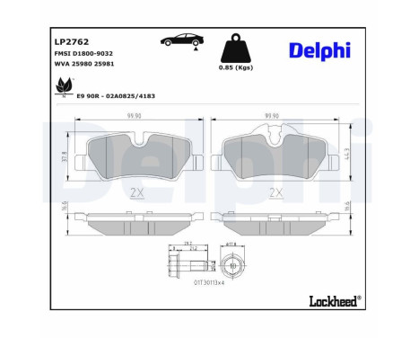 Brake Pad Set, disc brake LP2762 Delphi, Image 3