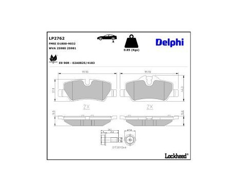Brake Pad Set, disc brake LP2762 Delphi, Image 3
