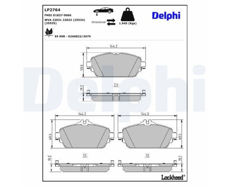 Brake Pad Set, disc brake LP2764 Delphi, Image 3