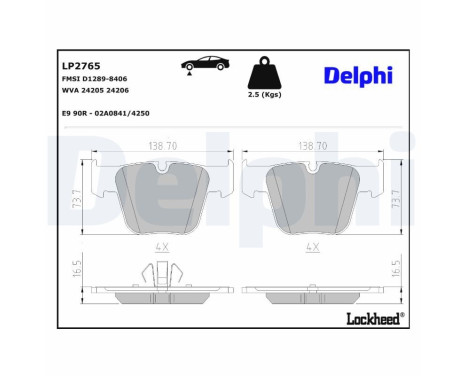 Brake Pad Set, disc brake LP2765 Delphi