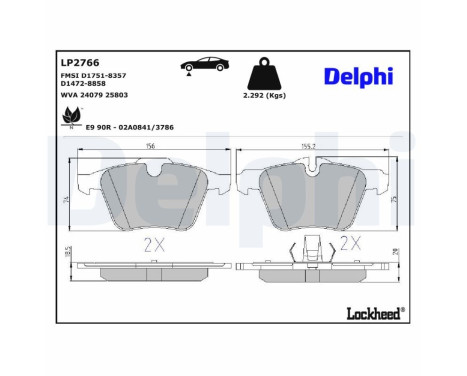 Brake pad set, disc brake LP2766 Delphi