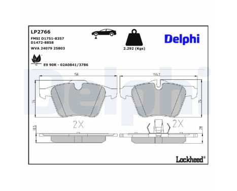 Brake pad set, disc brake LP2766 Delphi
