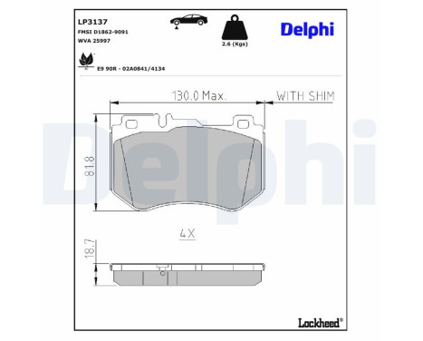 Brake pad set, disc brake LP3137 Delphi