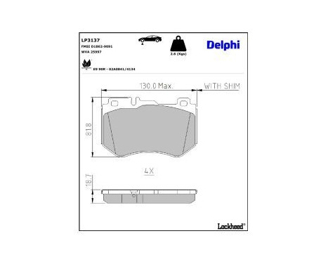 Brake pad set, disc brake LP3137 Delphi, Image 3