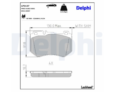 Brake pad set, disc brake LP3137 Delphi, Image 3