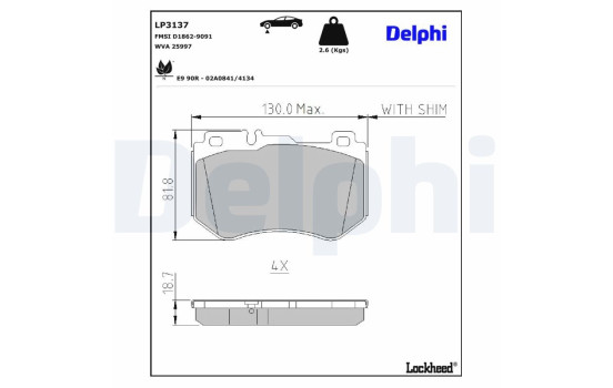 Brake pad set, disc brake LP3137 Delphi, Image 3