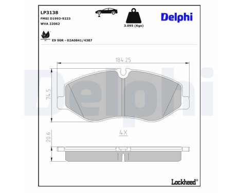 Brake Pad Set, disc brake LP3138 Delphi